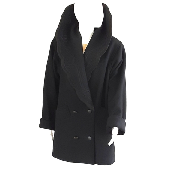 VTG DAVID BENJAMIN Double Breast 100% Wool Wide Suede Trim Collar Coat - Picture 2 of 12